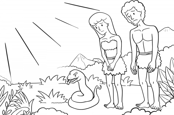 Fall of Adam and Eve coloring page image