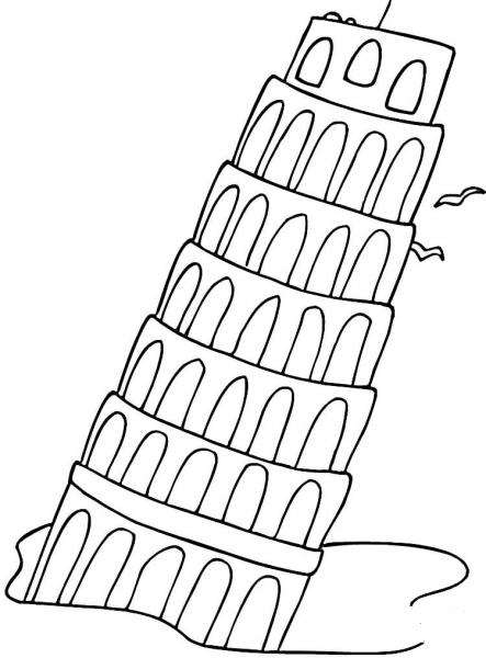 Falling Tower Pisa coloring page image