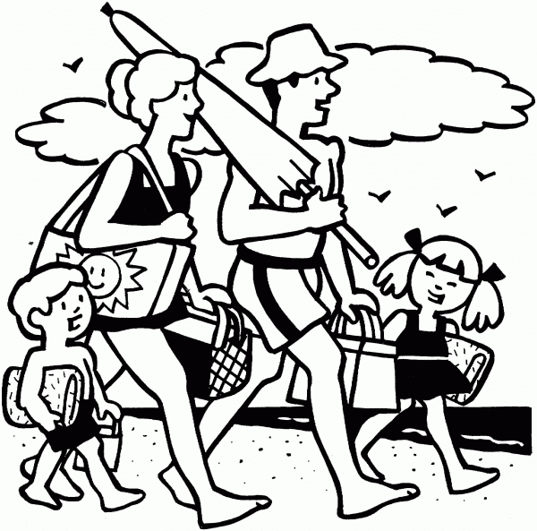 Family Beach Picnic coloring page image