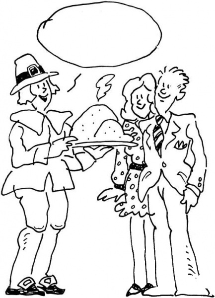 Family Celebrates Thanksgiving Day  coloring page image