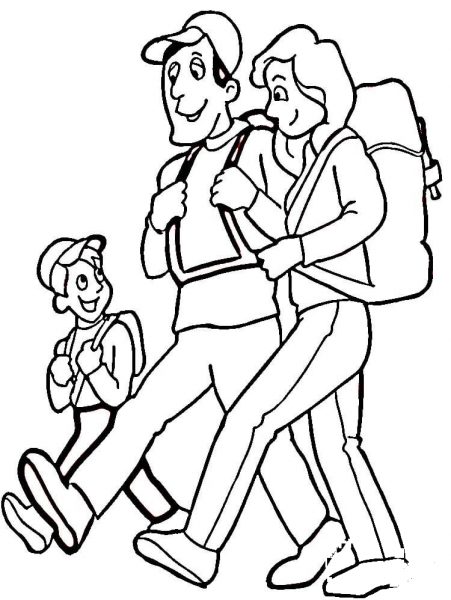 Family Hiking  coloring page image