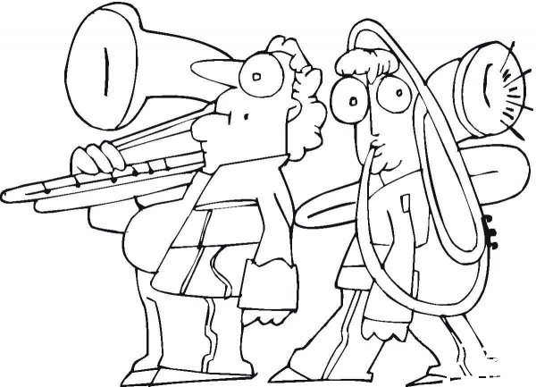 Family Is Playing On Trombone  coloring page image