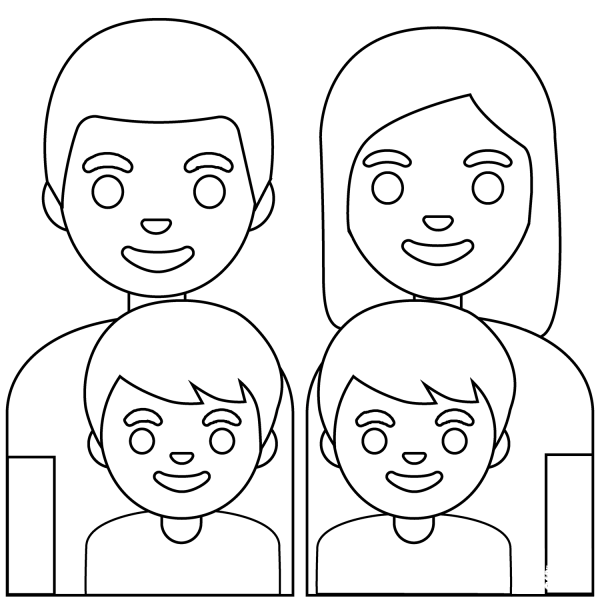 Family Man, Woman and Two Boys Emoji coloring page image
