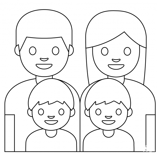 Family Man, Woman and Two Boys Emoji coloring page image