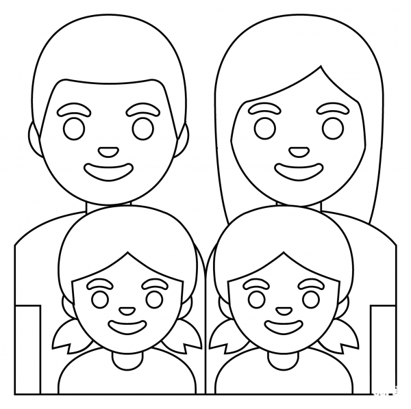 Family Man, Woman and Two Girls Emoji coloring page image