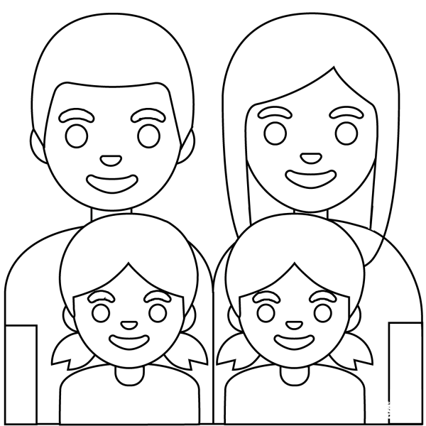 Family Man, Woman and Two Girls Emoji coloring page image