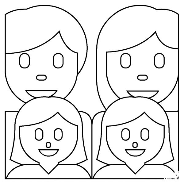 Family Man, Woman and Two Girls Emoji coloring page image