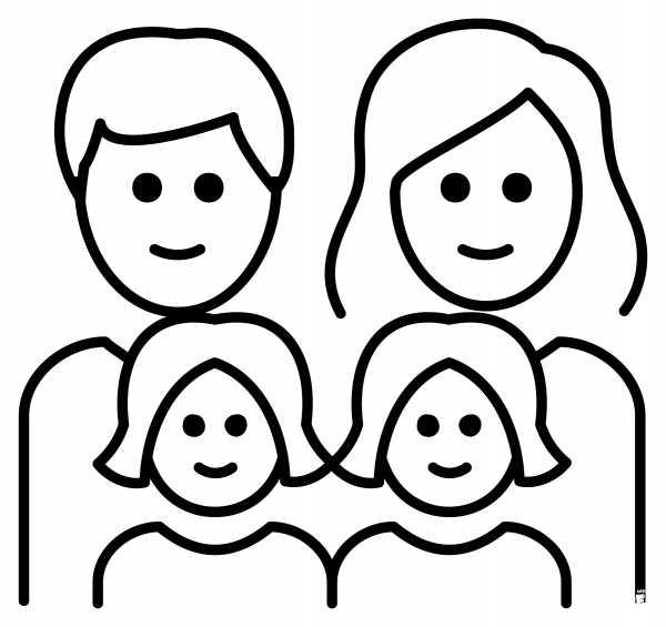 Family Man, Woman and Two Girls Emoji coloring page image