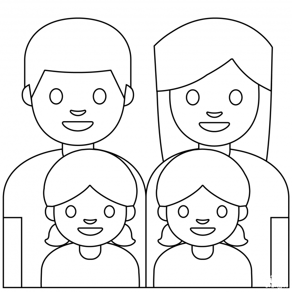 Family Man, Woman and Two Girls Emoji coloring page image