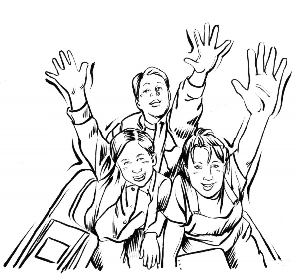 Family On The Roller Coaster  coloring page image
