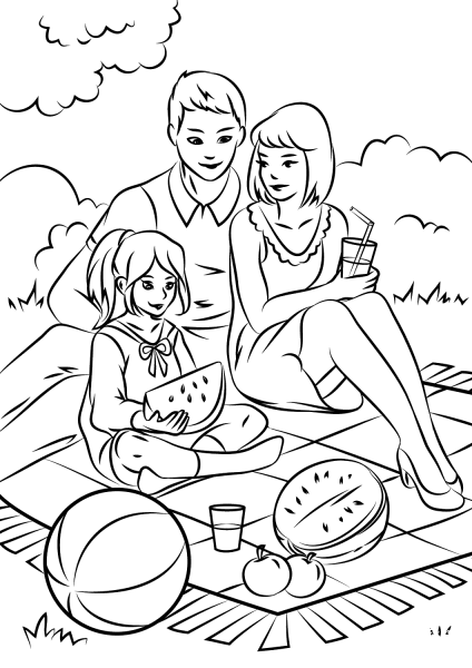 Family Picnic coloring page image
