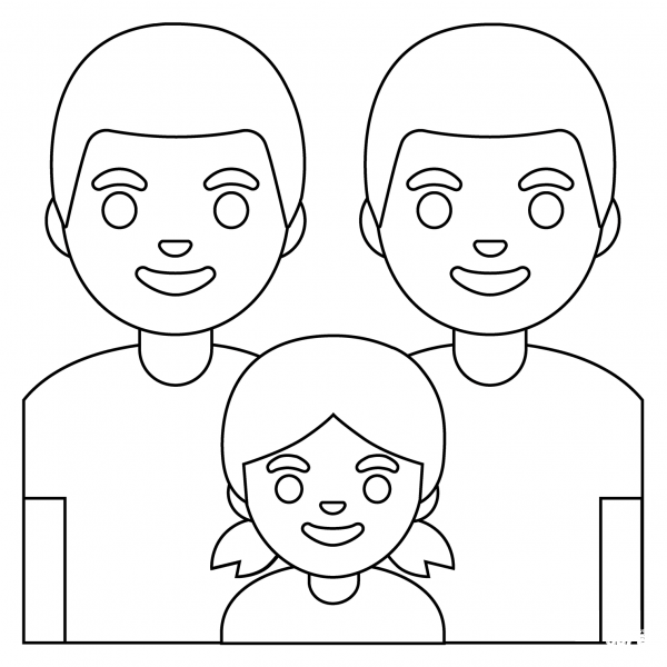 Family Two Men and Girl Emoji coloring page image