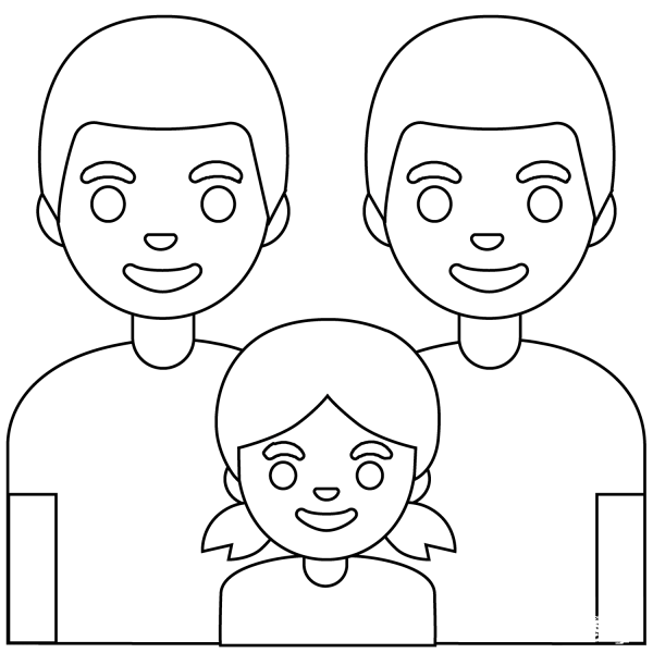 Family Two Men and Girl Emoji coloring page image