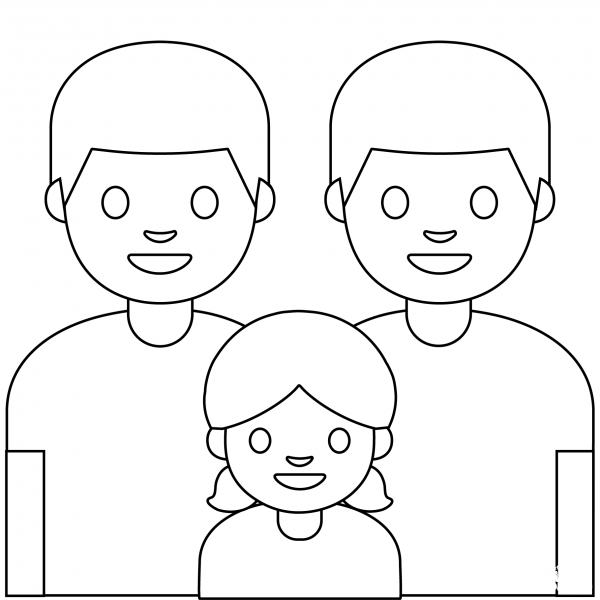 Family Two Men and Girl Emoji coloring page image
