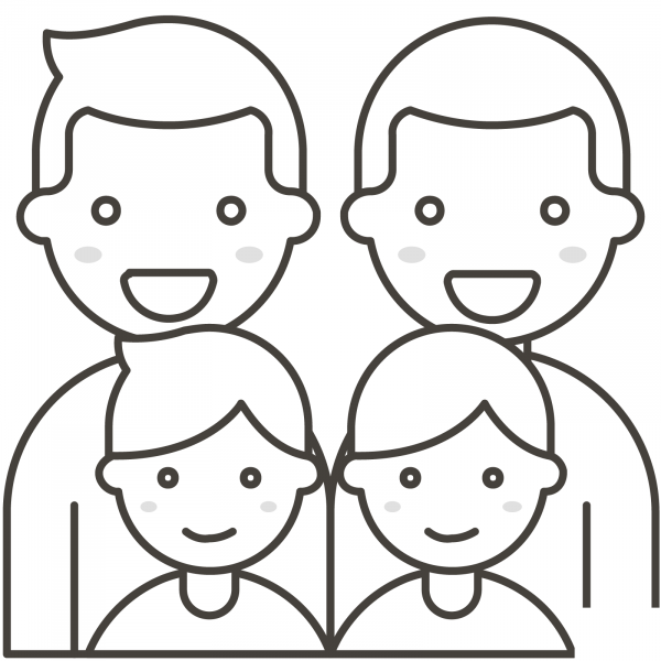 Family Two Men and Two Boys coloring page image