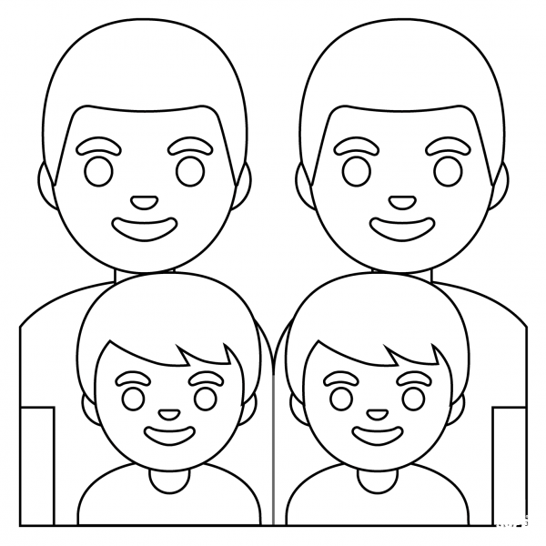 Family Two Men and Two Boys Emoji coloring page image