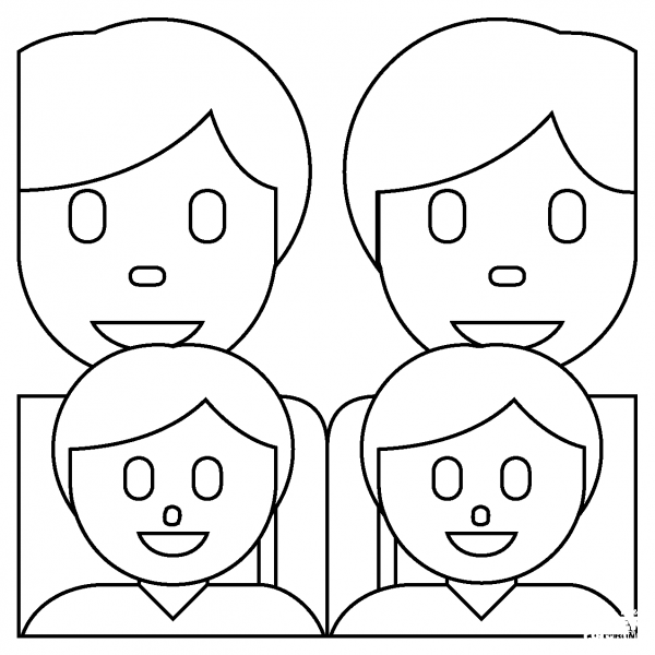 Family Two Men and Two Boys Emoji coloring page image