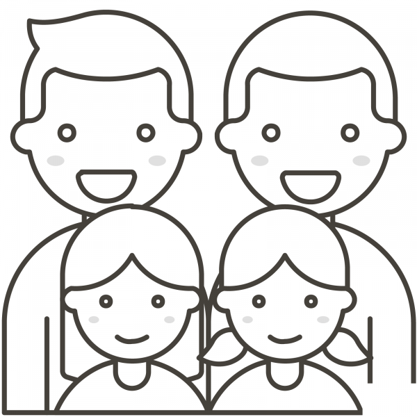 Family Two Men and Two Girls coloring page image