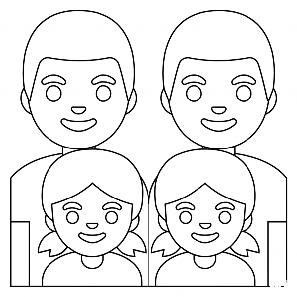 Family Two Men and Two Girls Emoji coloring page image