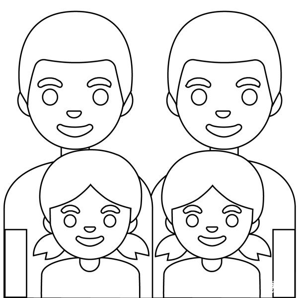 Family Two Men and Two Girls Emoji coloring page image