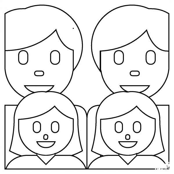 Family Two Men and Two Girls Emoji coloring page image