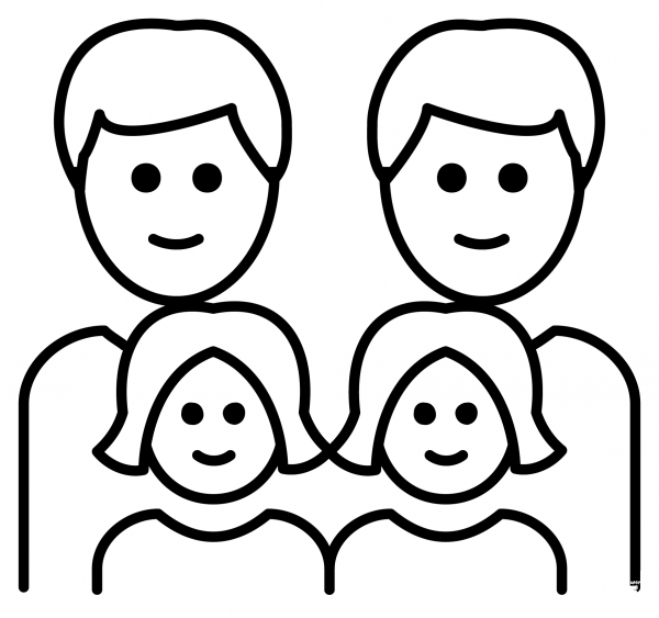 Family Two Men and Two Girls Emoji coloring page image