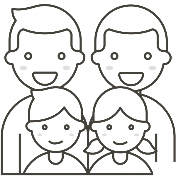 Family Two Men with Girl and Boy coloring page image