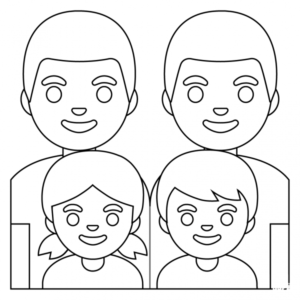 Family Two Men with Girl and Boy Emoji coloring page image