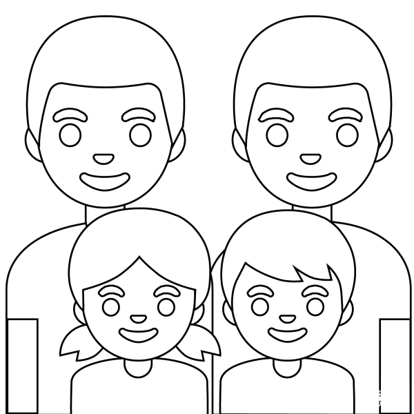 Family Two Men with Girl and Boy Emoji coloring page image