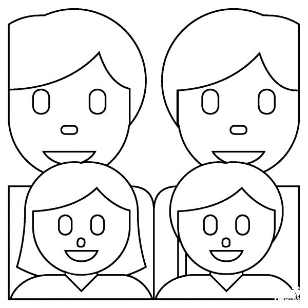 Family Two Men with Girl and Boy Emoji coloring page image