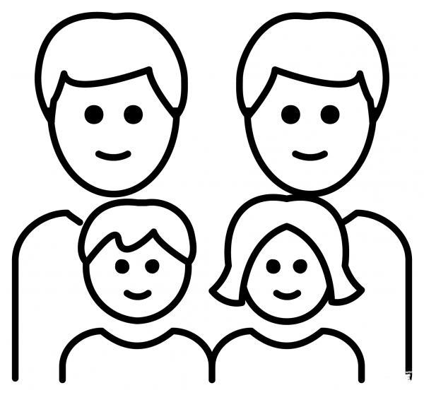 Family Two Men with Girl and Boy Emoji coloring page image