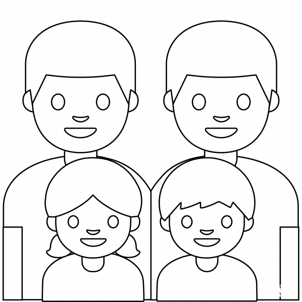 Family Two Men with Girl and Boy Emoji coloring page image