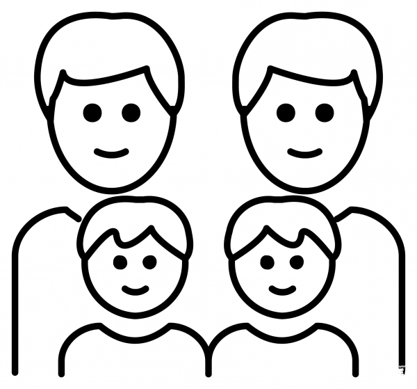 Family Two Men with Two Boys Emoji coloring page image