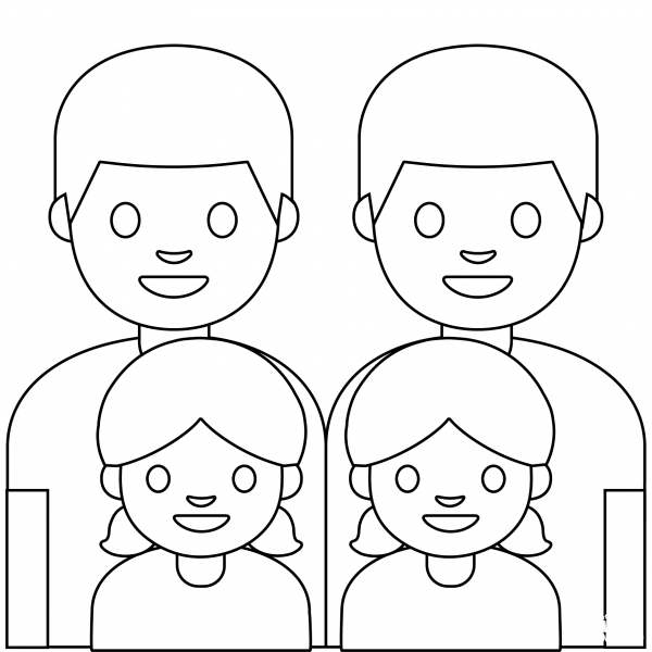 Family Two Men with Two Girls Emoji coloring page image