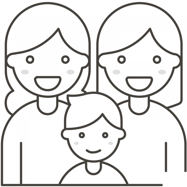 Family Two Women and Boy coloring page image