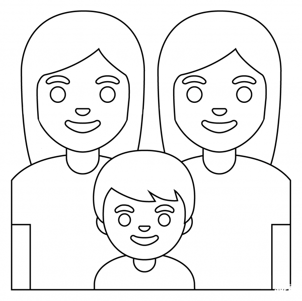 Family Two Women and Boy Emoji coloring page image