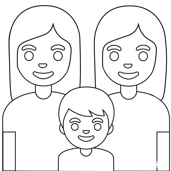 Family Two Women and Boy Emoji coloring page image