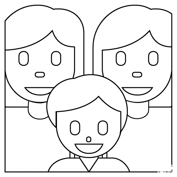 Family Two Women and Boy Emoji coloring page image