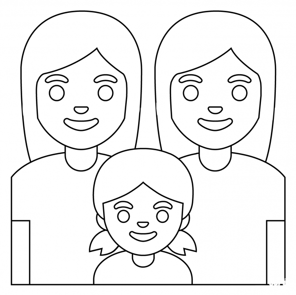 Family Two Women and Girl Emoji coloring page image