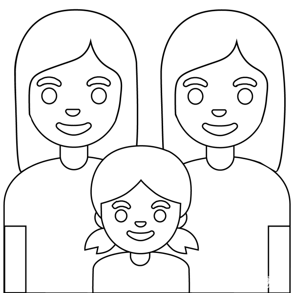 Family Two Women and Girl Emoji coloring page image