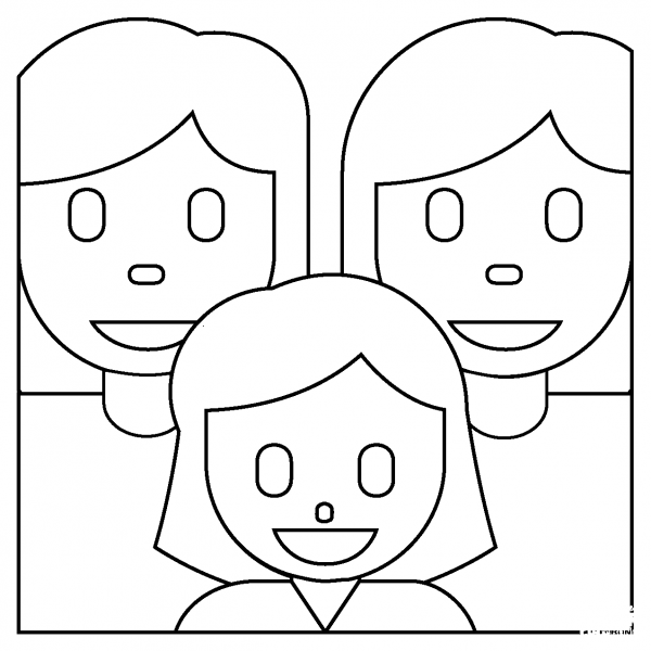 Family Two Women and Girl Emoji coloring page image