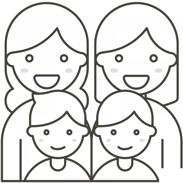 Family Two Women and Two Boys coloring page image