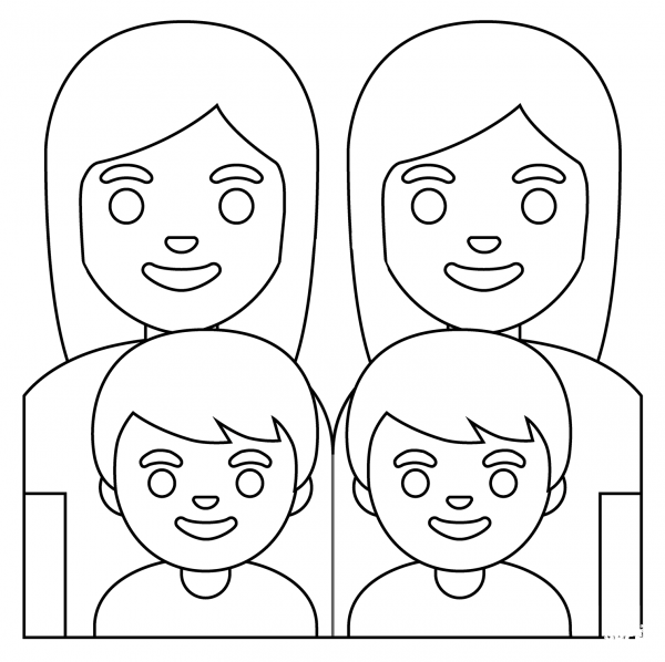 Family Two Women and Two Boys Emoji coloring page image