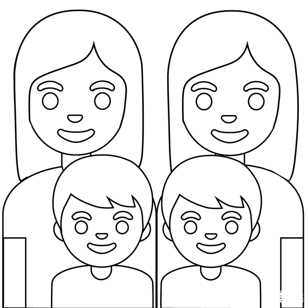 Family Two Women and Two Boys Emoji coloring page image