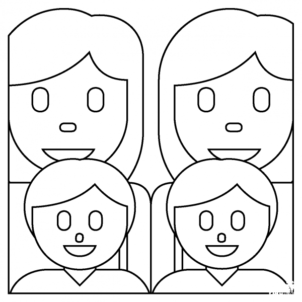 Family Two Women and Two Boys Emoji coloring page image