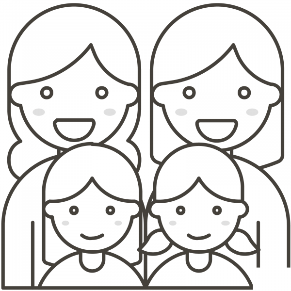 Family Two Women and Two Girls coloring page image