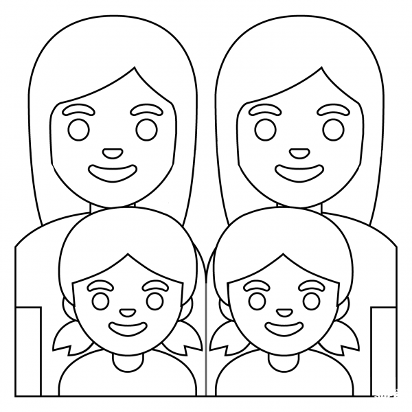 Family Two Women and Two Girls Emoji coloring page image