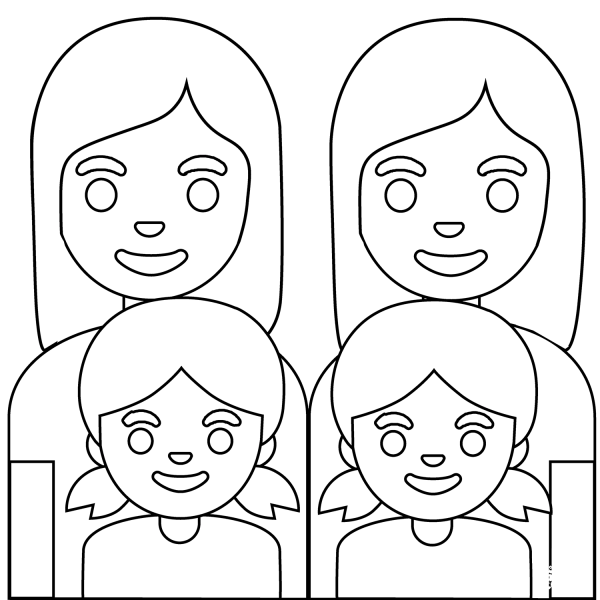 Family Two Women and Two Girls Emoji coloring page image