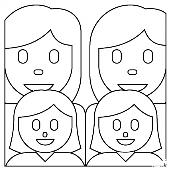 Family Two Women and Two Girls Emoji coloring page image