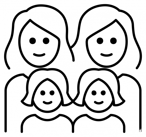 Family Two Women and Two Girls Emoji coloring page image